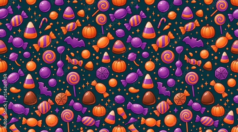 Colorful halloween candy and treat seamless pattern