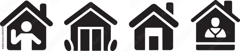 Fototapeta premium House icon set icons, residential building symbols and people at home silhouettes in a vector and stay shapes, and dwelling units