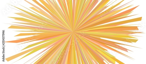 Abstract burst of orange and yellow light rays emanating from the center on a white background.