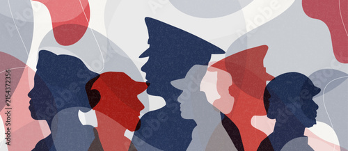 Background with silhouettes of military people.