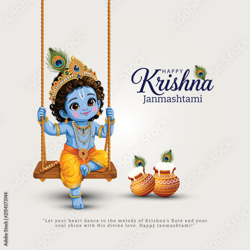 Quadro su tela dahi handi Hindu festival of happy  lord shree krishna god born janmashtami