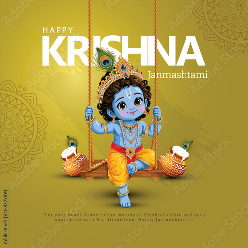 Quadro su tela dahi handi Hindu festival of happy  lord shree krishna god born janmashtami
