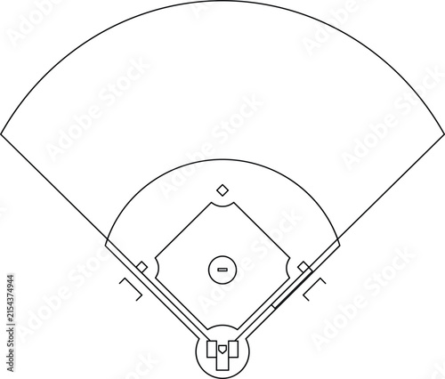 Bild auf Leinwand Baseball field layout stadium diagram line art vector blueprint detailing the di