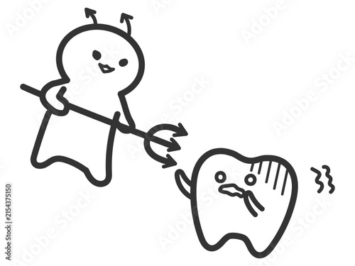 虫歯菌に襲われて震える歯のかわいいイラスト