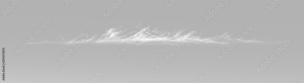 Fototapeta premium Soft smoke trail with white and gray fog, thin flowing mist, subtle horizontal smoke wave, realistic haze and light drifting vapor effect 
