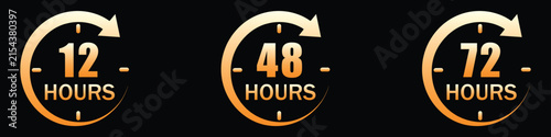 Obraz na plátne Golden hours clock badge set for express delivery and work turnaround