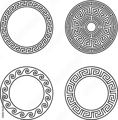Obraz na plátne Ancient Greek Key Meander Circular Border Icon Set Featuring Traditional Helleni