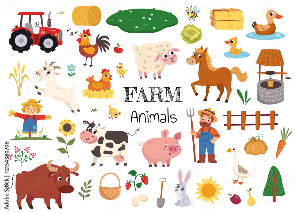 Obraz premium Cute Farm Landscape Cartoon Vector Collection Vol. 3
