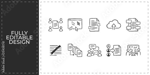 Foto Web development and cloud programming hand drawn doodle icons set featuring code