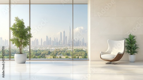 Modern minimalist room with city view