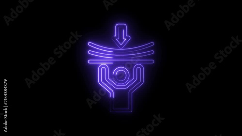 Neon glow abstract human figure supporting bending lines downward arrow pressure concept icon