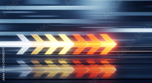 Abstract speed arrows moving forward with motion blur and reflections