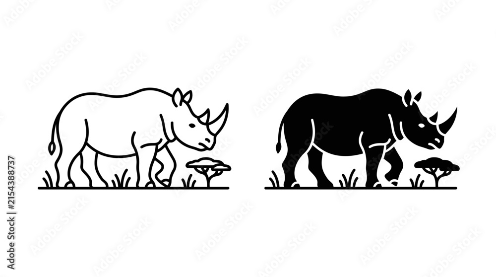 Fototapeta premium Minimalist Rhino Vector Illustration Set Isolated on White