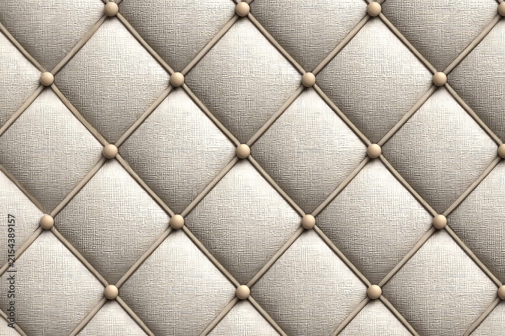Fototapeta premium Seamless Beige Upholstery Fabric Texture with Squared Tufted Pattern Decorative Padded Wall Decor