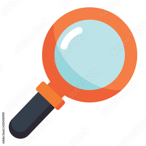 Magnifying glass with orange rim and dark handle on a white background, simple illustration