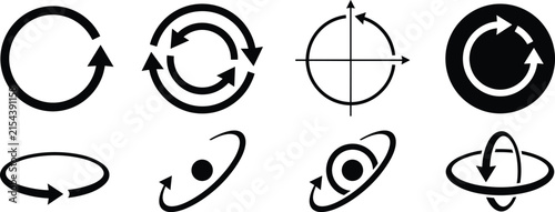 Foto Rotation and Degree Motion Arrow Silhouette Icon Set with Circular Loop Orbit Sy