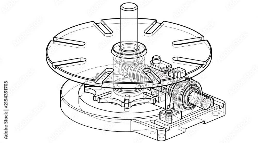 Fototapeta premium Mechanical Rotary Table Wireframe Illustration for Industrial Engineering and Machine Design