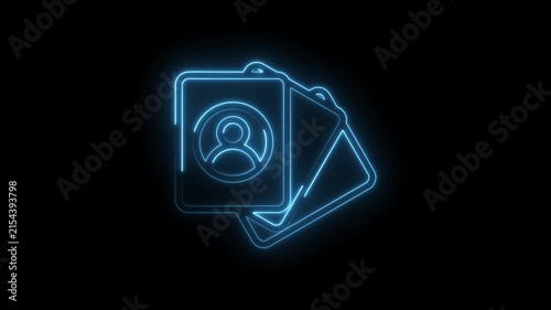 Glowing blue neon outline of profile icon on a card against a dark background abstract digital