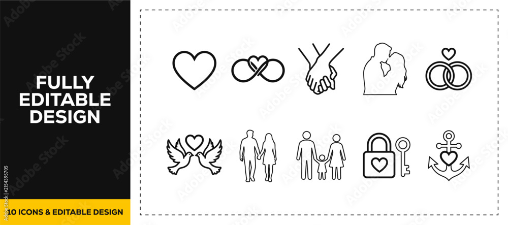 Obraz premium flat vector illustration line art icon bundle set design illustrating romantic wedding jewelry couple love loops and forever symbols for marriage and anniversary apps