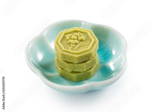 Traditional Chinese mung bean cake isolated on white background with clipping path
