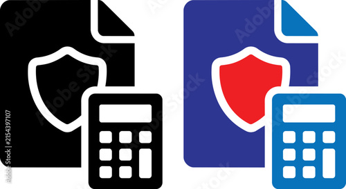 Vector illustration of Insurance calculator vector icons, secure document with shield, financial policy estimate isolated on Transparent Background
