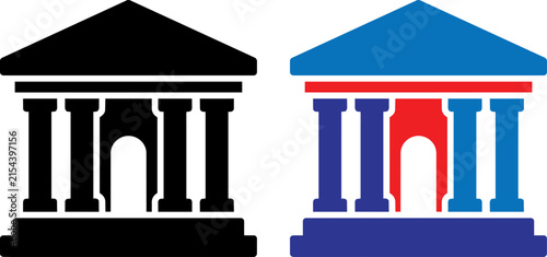 Vector illustration of Classical bank building icon set, courthouse vector symbols, government architecture icons isolated on Transparent Background