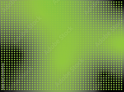 Abstract green halftone background with a regular pattern of circular dots, soft gradient lighting, and dark edges. Modern geometric texture suitable for posters, banners, digital designs.