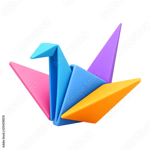 Back to School Season Peak colorful paper crane bird sculpture.