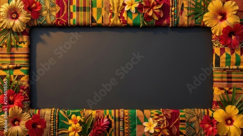 Autumn Sunflower and Red Flower Border on Dark Decorative Background