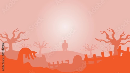 Orange Halloween Background Frame Template with Spooky Spooky Trees and Copyspace