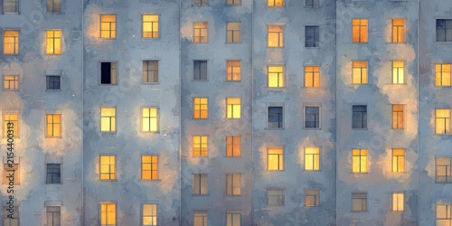 Abstract night city architecture background with glowing windows grid pattern