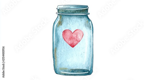 Romantic Glass Jar Heart Illustration for Valentine Love Concept