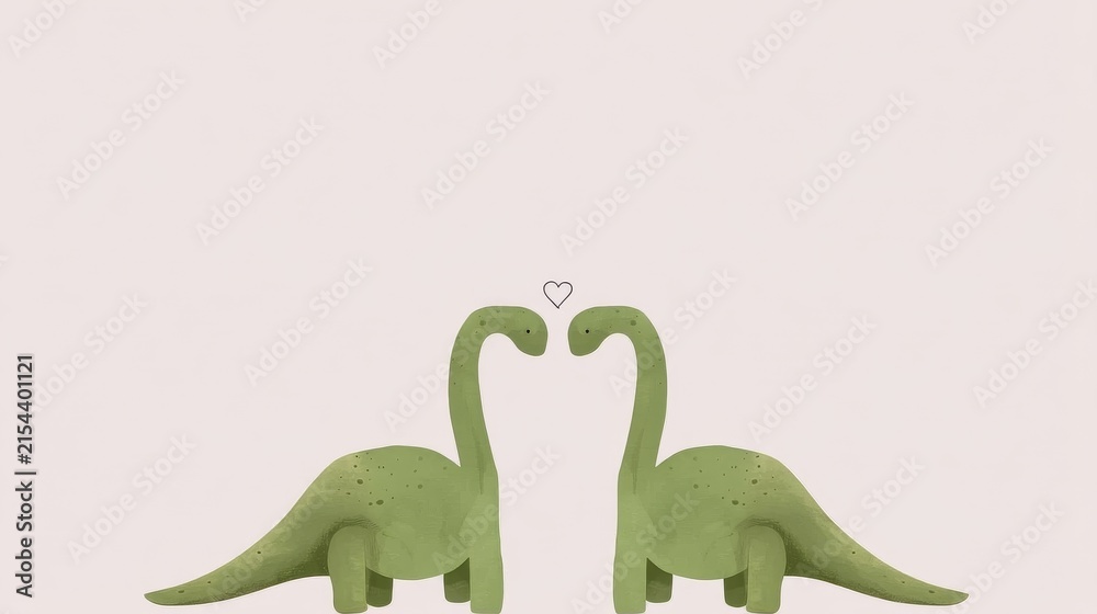 Naklejka premium Romantic Long Neck Dinosaurs Facing Each Other Minimal Nursery Art