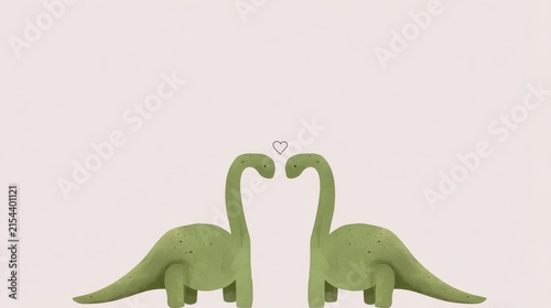 Romantic Long Neck Dinosaurs Facing Each Other Minimal Nursery Art