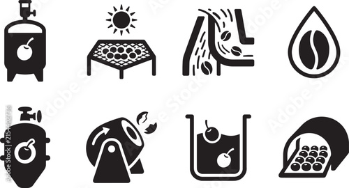Coffee Bean Processing and Production Glyph Icon Set 