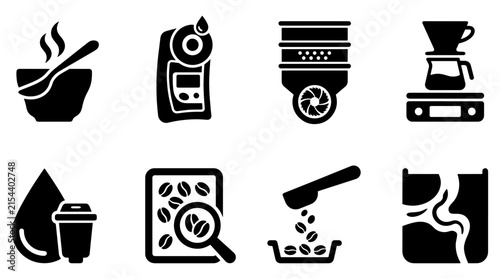 Coffee Roasting and Brewing Equipment Glyph Icon Set