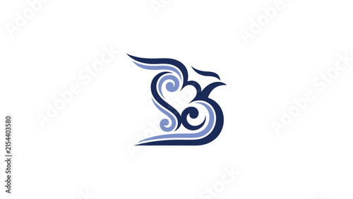Abstract Bird Symbol with Ornamental Waves and Heart Swirl Logo Icon Concept