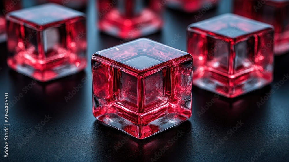 Fototapeta premium Red glass cubes on dark surface