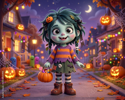 Süßer Halloween Zombie Mädchen Trick or Treat, 3D Design