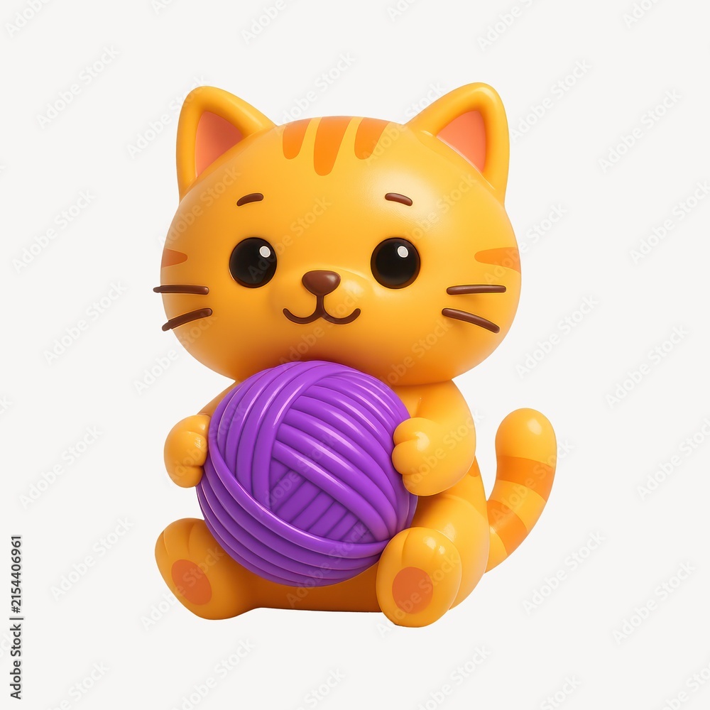 Fototapeta premium Cute cartoon cat with yarn