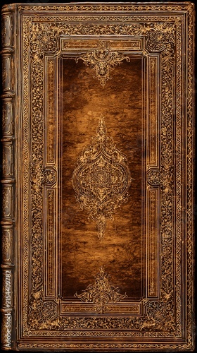 Close Up Of A Worn And Aged Brown Leather Book Cover With Gold Detailing And Textured Surface Showing Creases And Patina