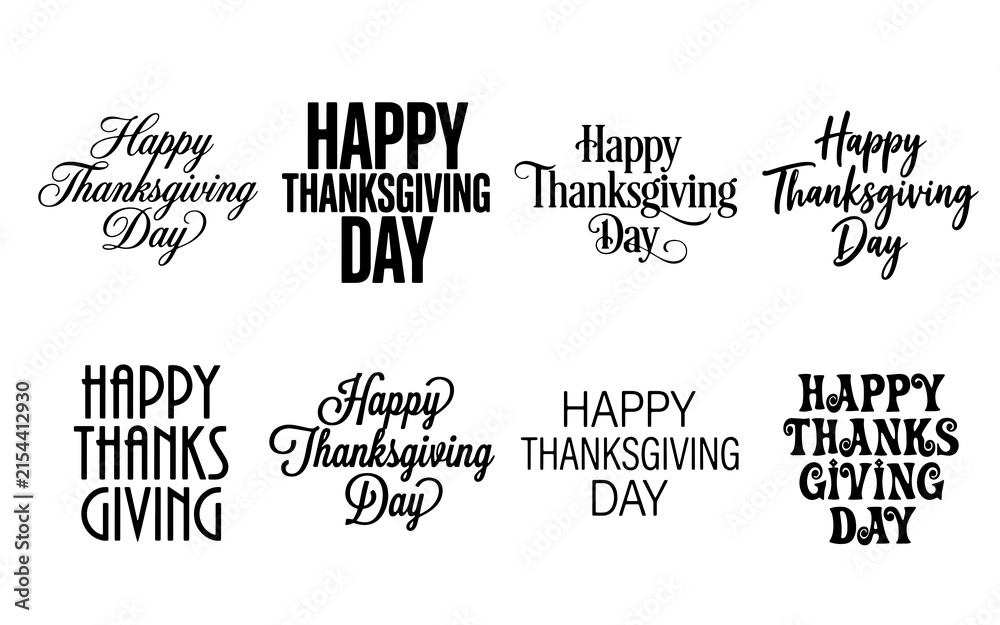 Obraz premium Various thanksgiving day typography styles and quote designs with thanksgiving typography lettering