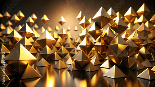 Abstract background with many golden pyramids reflecting light for a luxury black friday sale promotion and marketing event