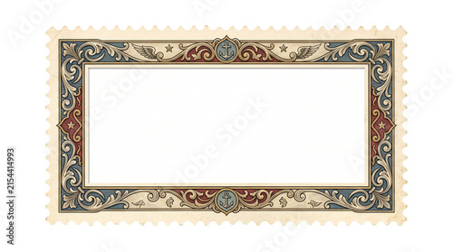 Vintage postage stamp frame with ornate filigree, antique decorative border for certificates, classic victorian philately design isolated PNG with Transparent Background