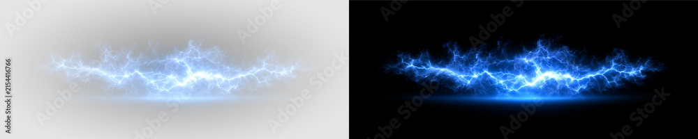 Fototapeta premium Glow blue electric energy streak PNG overlay, on transparent background