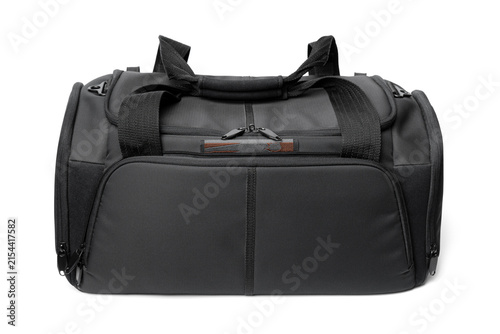 A universal black camera bag with padding and multiple pockets. Perfect for product advertising, lifestyle photography, and camera equipment storage concepts.	

