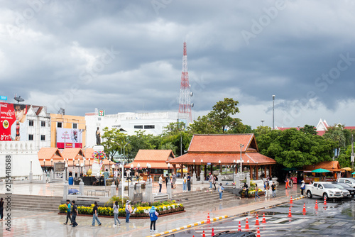 Photography NAKHON RATCHASIMA, MUEANG - AUG8, 2026:- Thao Suranari Monument square in Nakhon Ratchasima Thailand under dramatic cloudy sky after rain