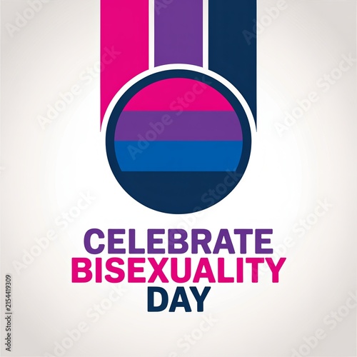 Celebrate bisexuality day banner with a circular striped and vertical color bars on white base des