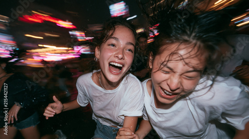 Ecstatic Young Friends Having Fun at Outdoor Night Party