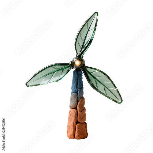 Futuristic Wind Turbine with Green Feather Blades